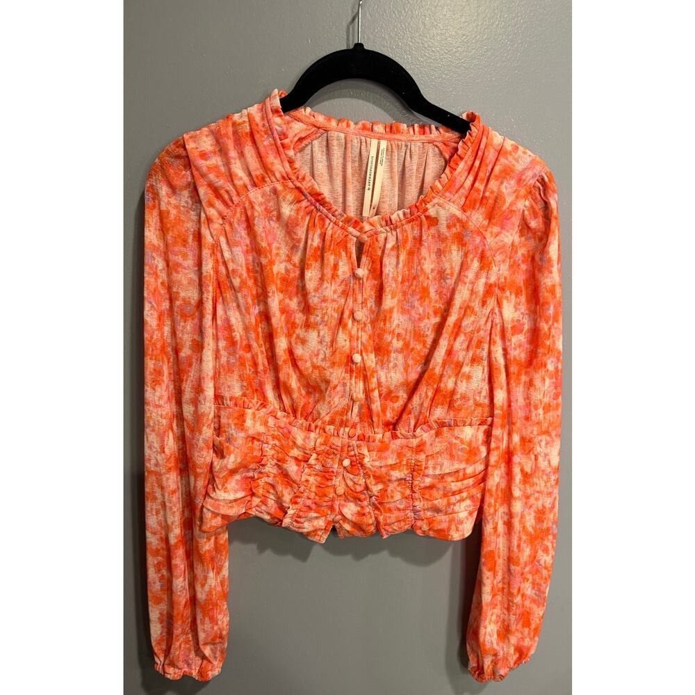 NWT Anthropologie Cropped Ruched Button Blouse - Medium - Picture 4 of 9